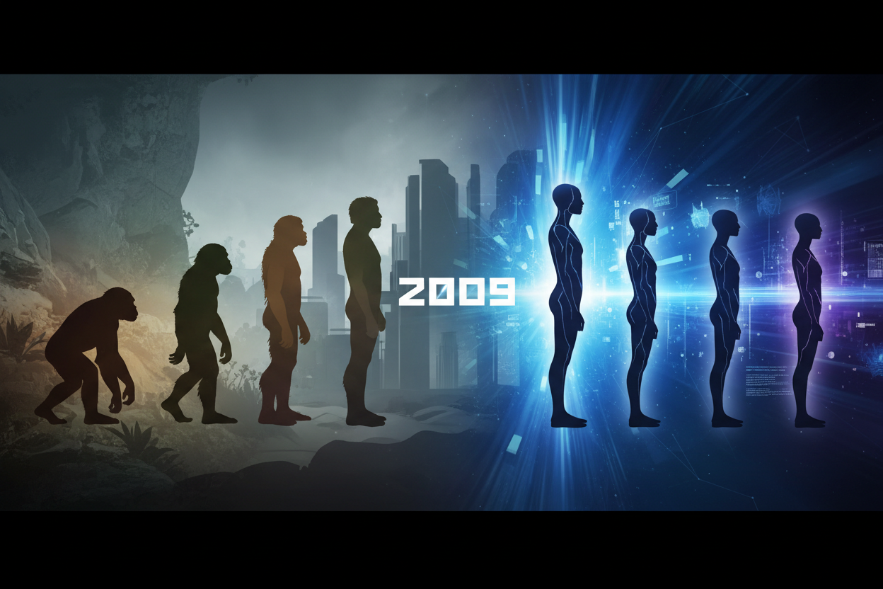 how about something based off evolution.  Like a timeline with years of the ape turning into man and then at 2009 he evolves into smarter and more futuristic species